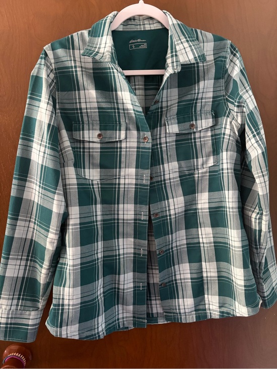 Eddie Bauer Tops - Eddie Bauer Teal and White Plaid Button-Down Shirt